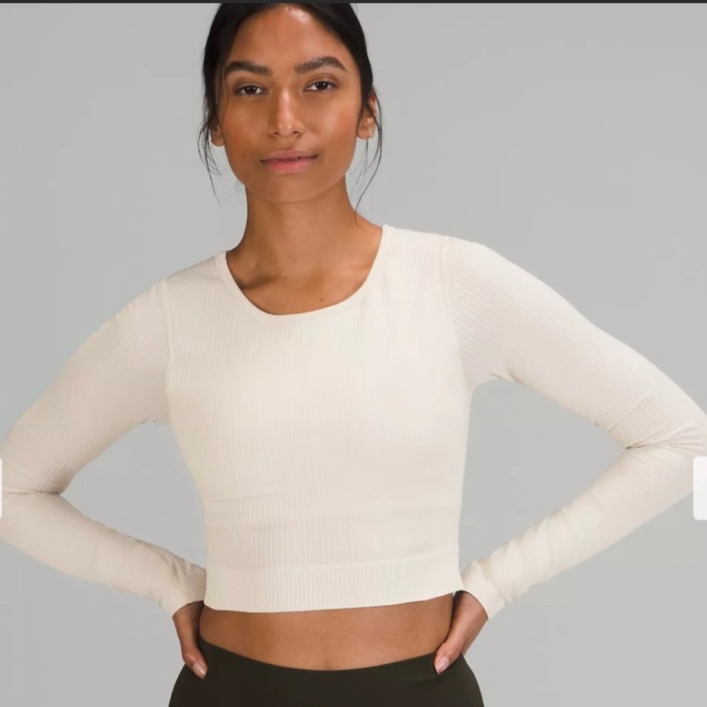 Lululemon Ebb to Street Long Sleeve Top Shirt Built in sports bra ribbed cream